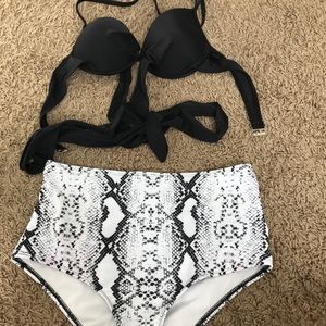 Snake skin high waisted bathing suit